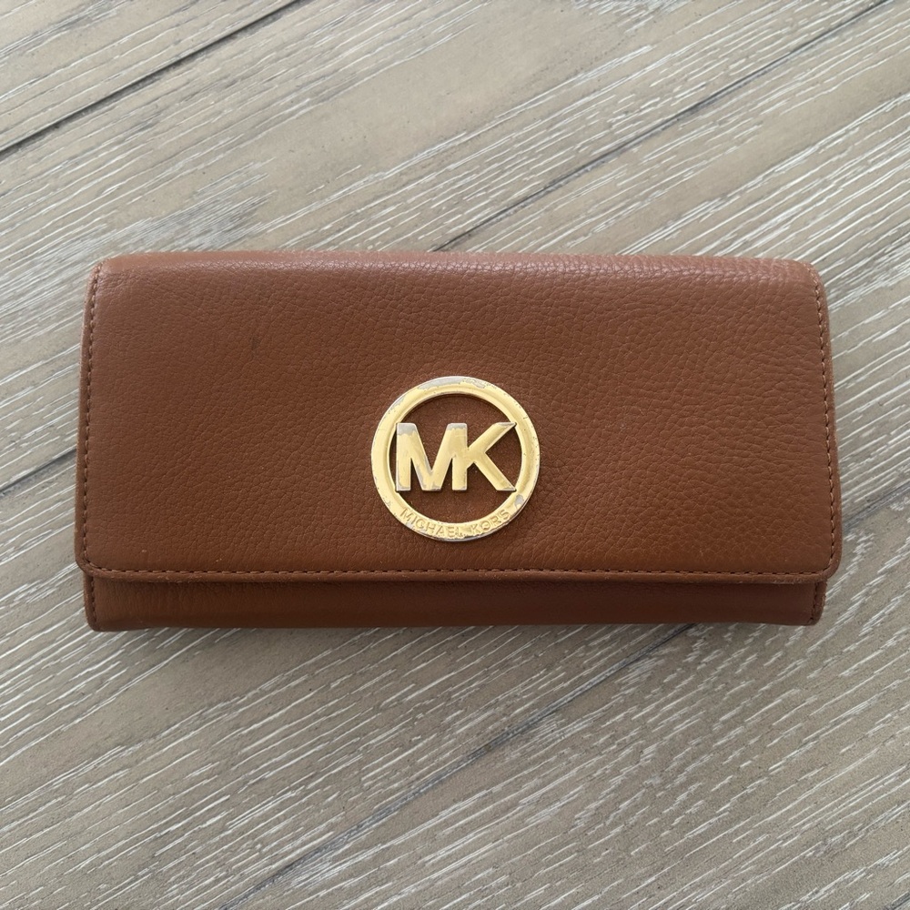 Michael Kors Brown Leather Wallet with Gold Accents